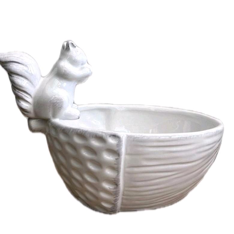 Ceramic Squirrel on Acorn Bowl for Home Decor and Ornament Tableware Dish Glossy