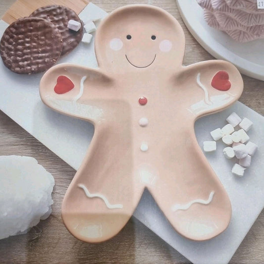 Gingerbread Man Ceramic Serving Plate - Festive Design for Holiday Trays & Dishes - Perfect for Adult Use - Easy to Clean & Display Holiday Treats