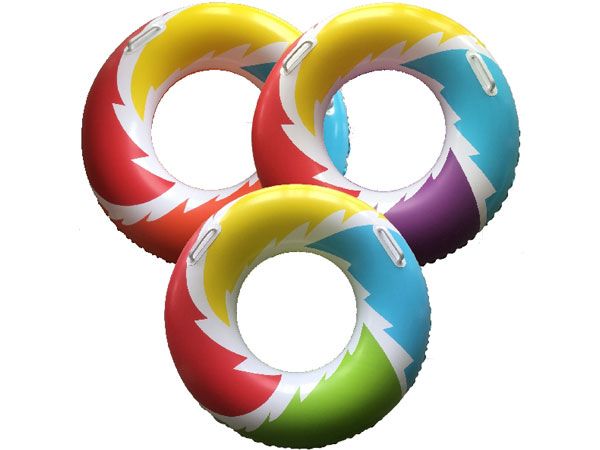 36" Inflatable MULTI-COLOURED Turbo Swim Ring & Handles Beach Pool Swimming 91cm