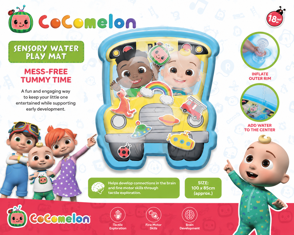 Cocomelon Sensory Water Play Mat, mess-free tummy time.