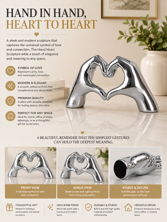 Heart Hands Decorative Sculpture Love Ornament for Home, Bookshelf, or Table