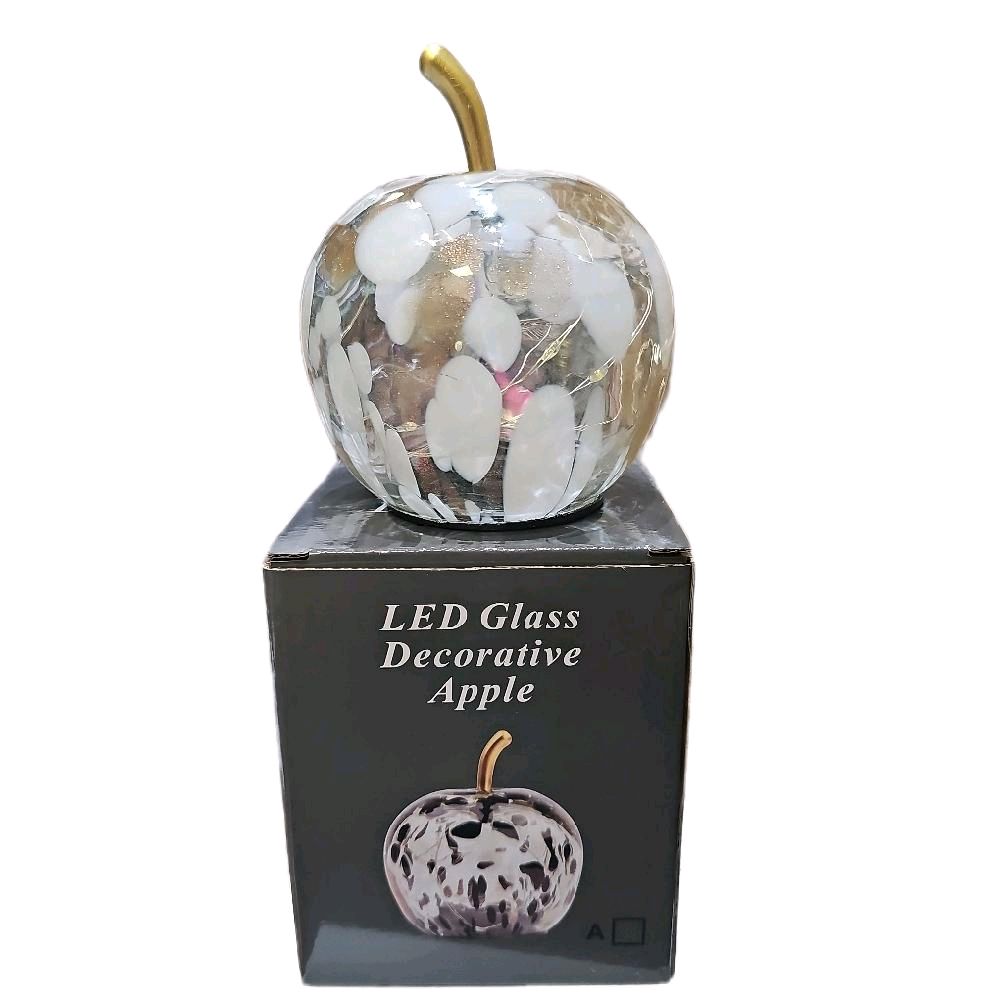 LED Battery Operated White Glitter Decorative Glass Apple - Perfect Addition to Any Room or Event