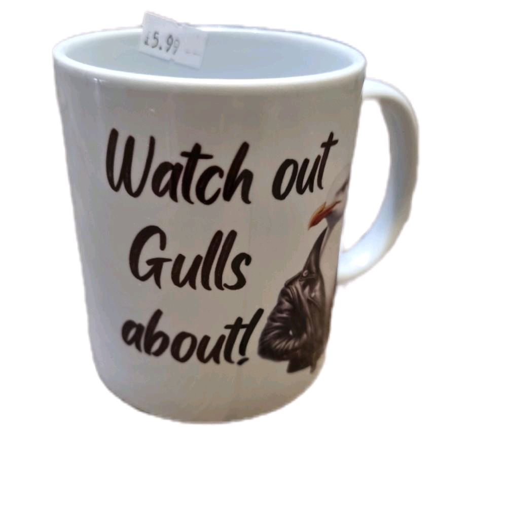 Watch Out Gulls About Coffee Mug - Unique Drinkware with Playful Phrase for Daily Coffee Routine & Coffee Enthusiast Collection Ceramic