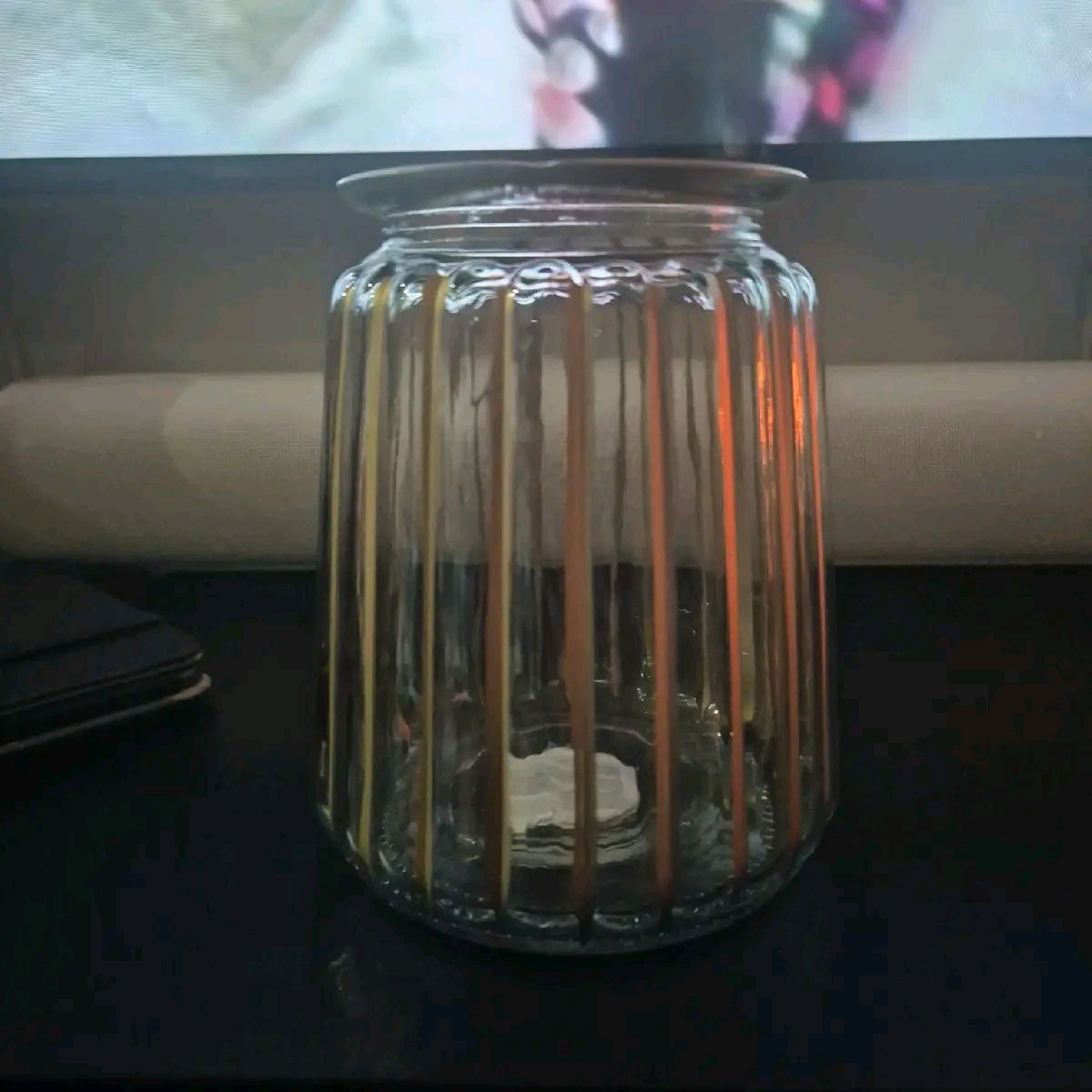 Hurricane Vase with Gold Painted Stripes