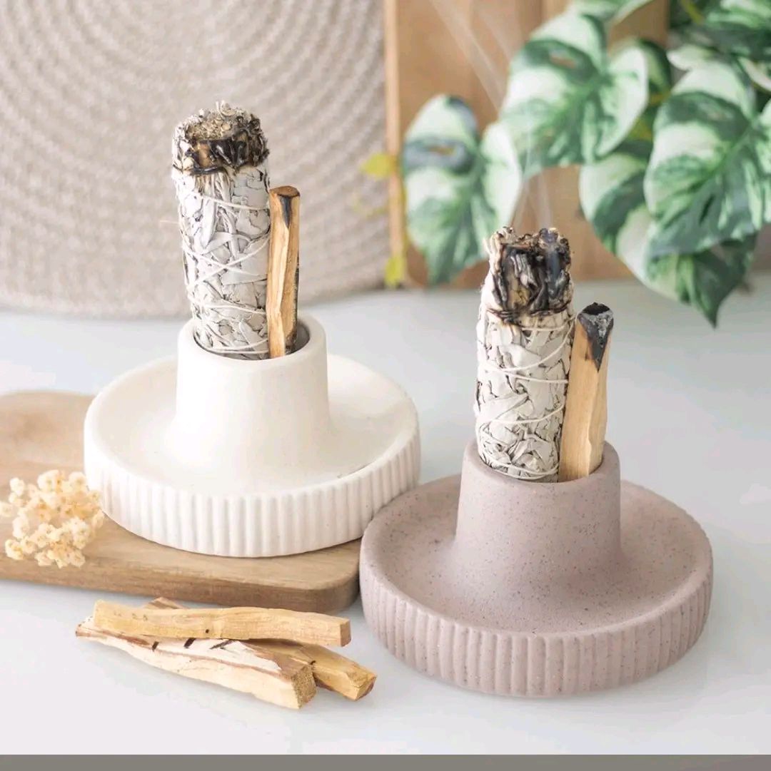 cream ribbed smudge stick bowl