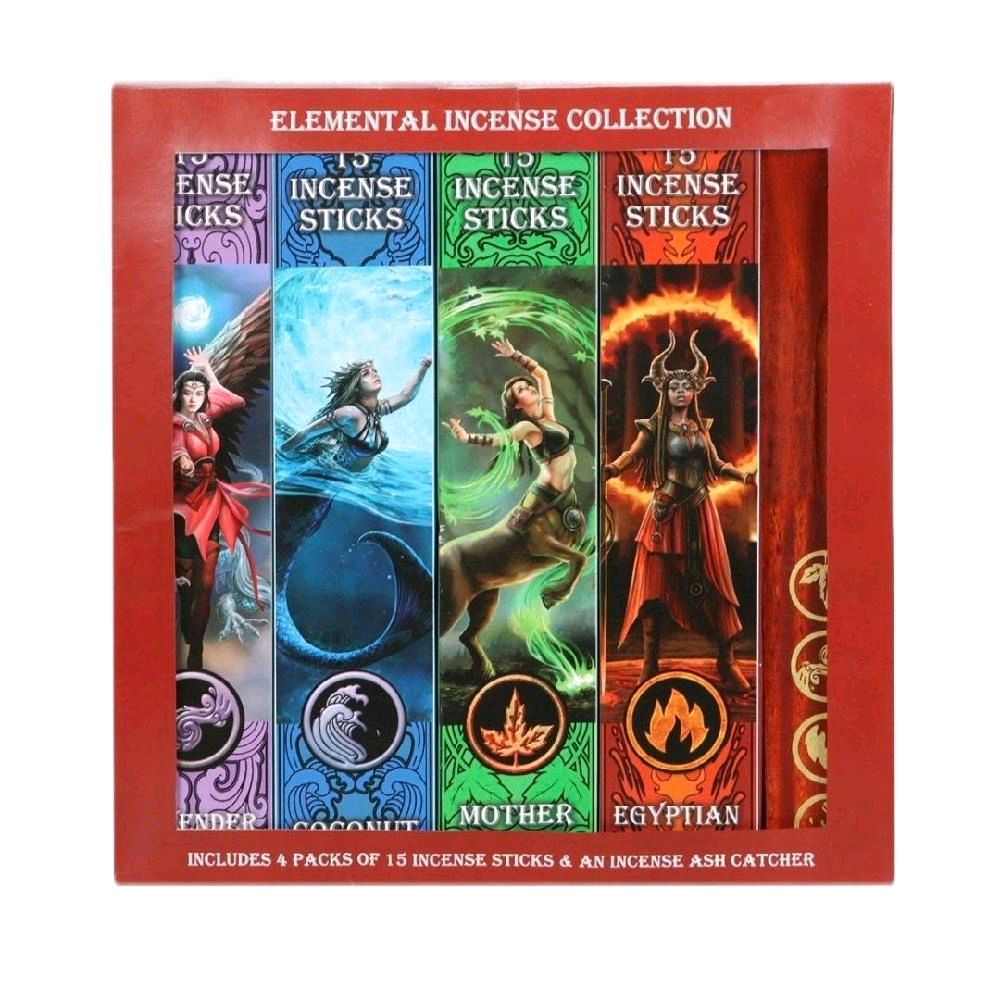 Elemental Incense Stick Collection - Includes 4 Packs of 15 Incense Sticks & An Incense Ash Catcher - Four Aromatic Scents:ender, Coconut, Mother, Egyptian Set Fragrance Scented