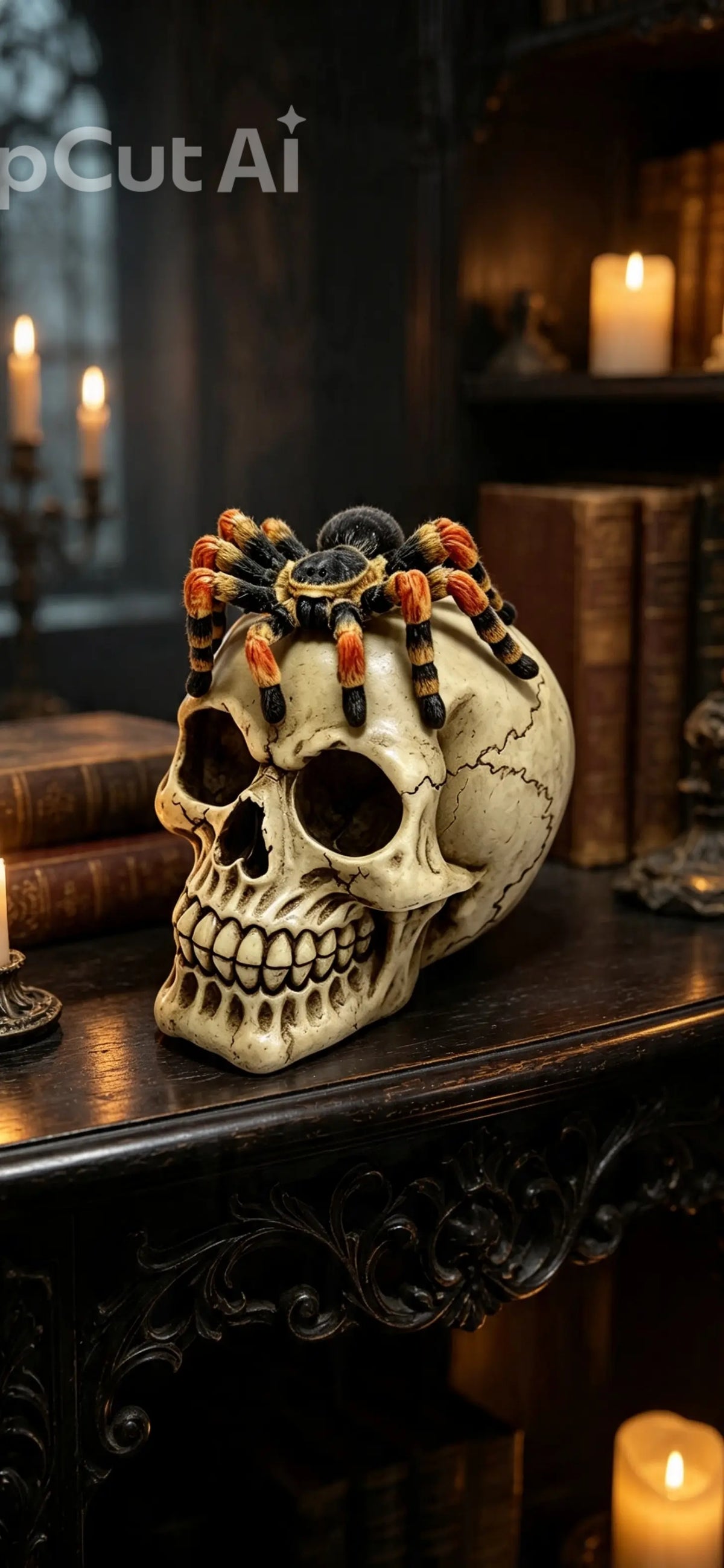 Skull with Spider Ornaments for Home Decor Decorative