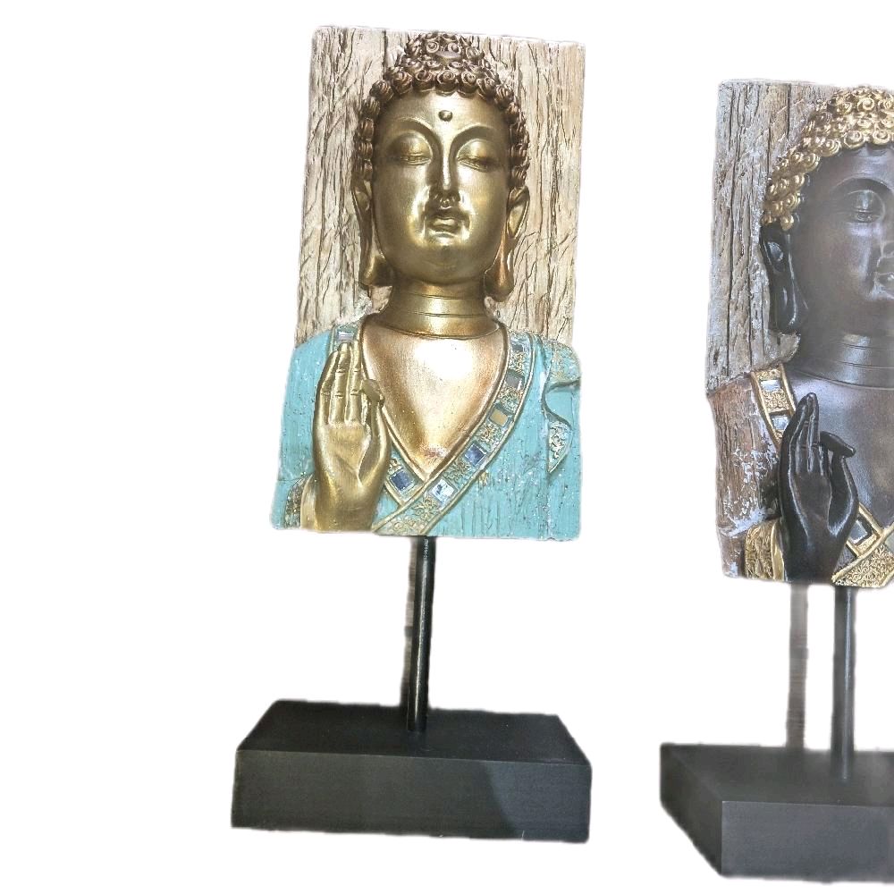 Buddha Ornament with Gold Accents on Stand - Decorative Art Piece Featuring Gold-Embellished Buddha Figures on Stands 1 supplied