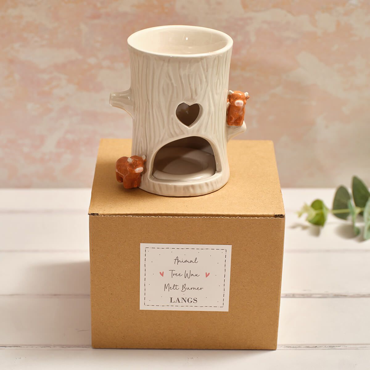 TINY WORLD BOXED HIGHLAND COW TREE SHAPED CERAMIC WAX MELT BURNER