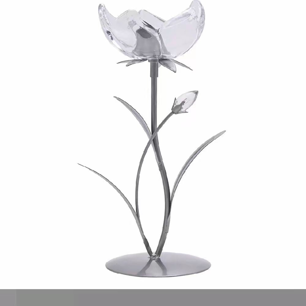 Single Stem Candle Holder with Clear Glass on Silver Base