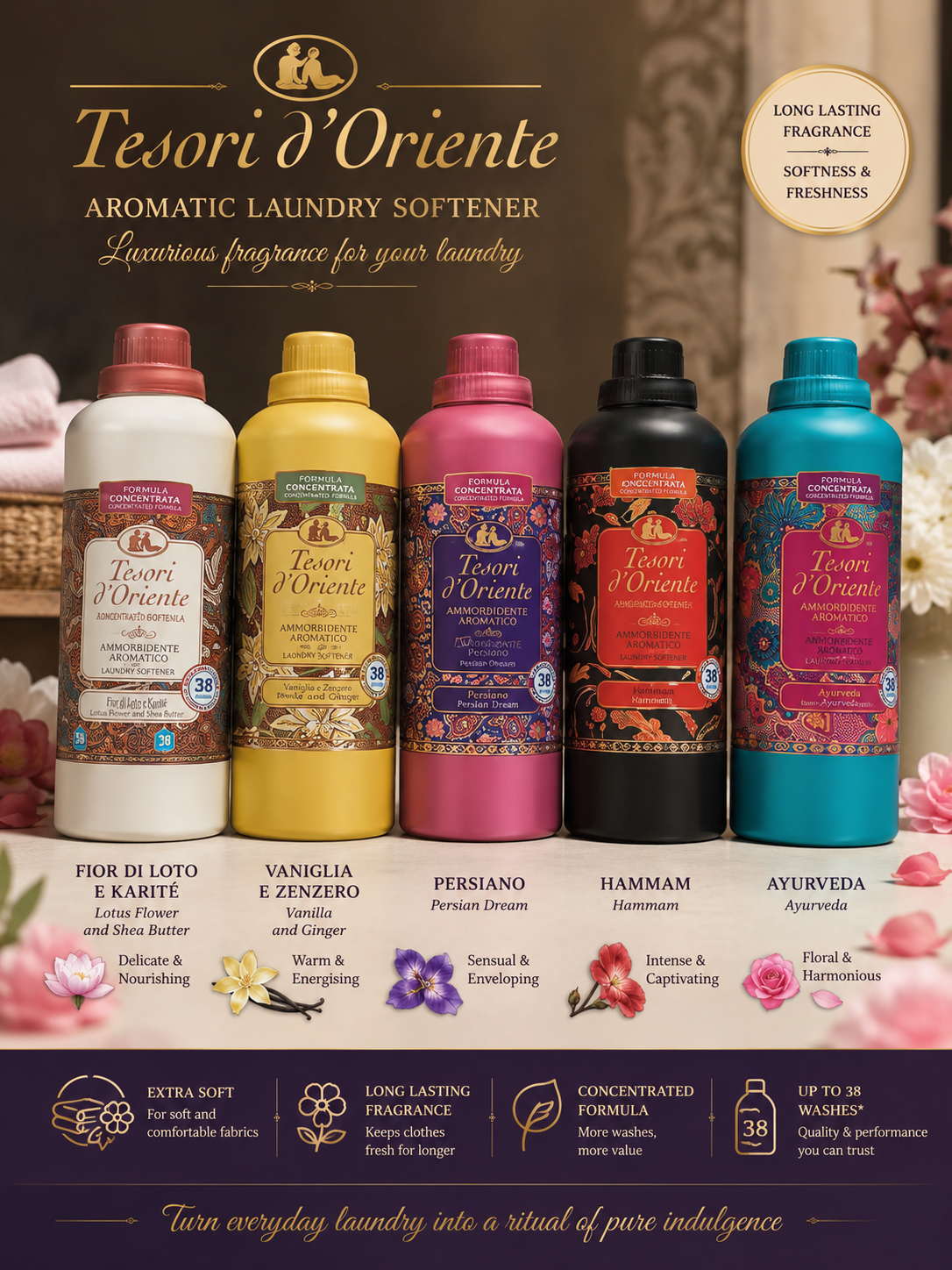 Tesori d'Oriente Aromatic Laundry Softener available in various scents