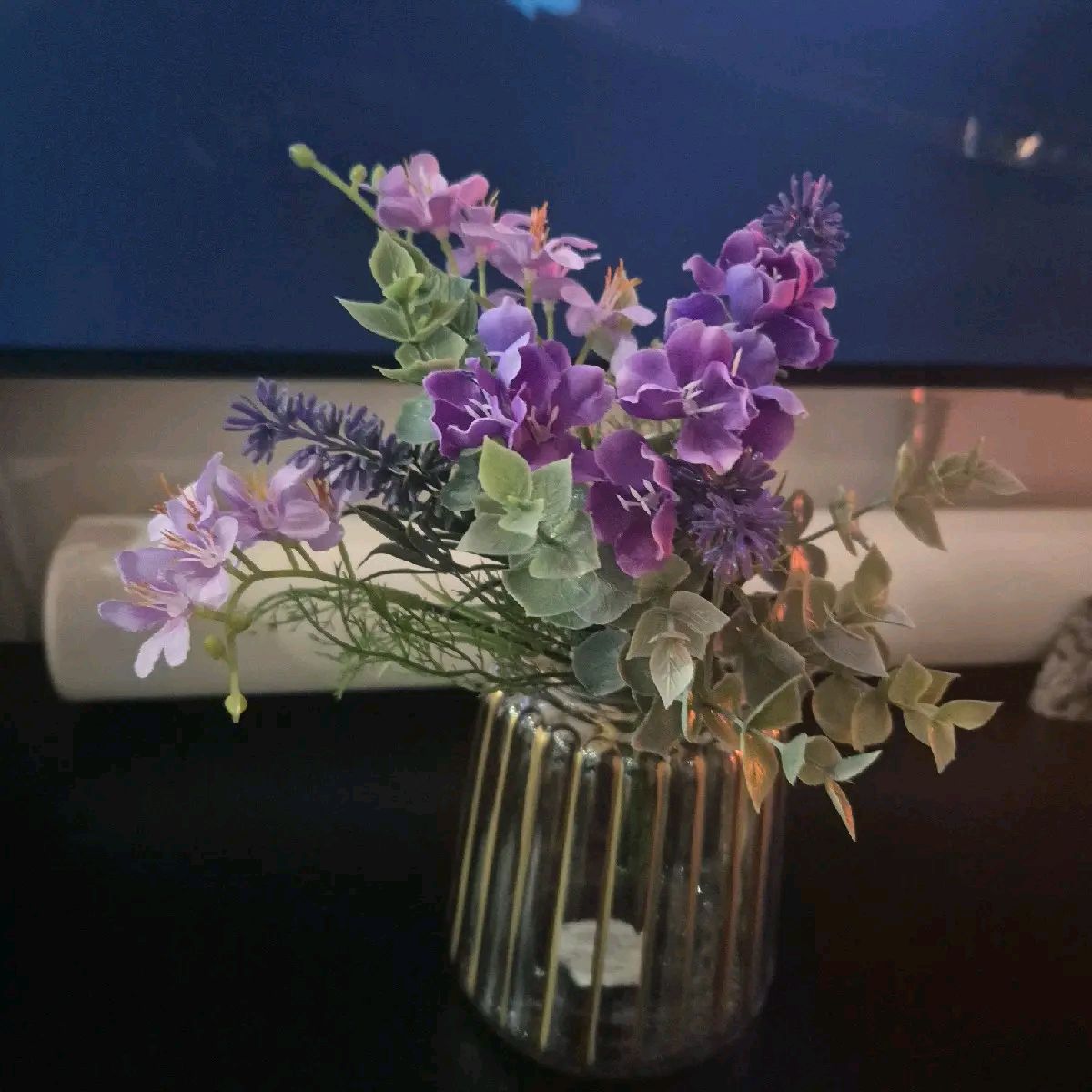 Hurricane Vase with Gold Painted Stripes