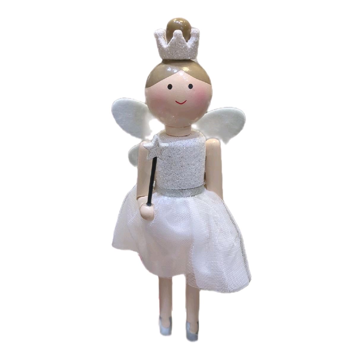 Festive Fairy Nutcracker Statue - Wooden Fairy Ornament in Silky Dress Design - Decor Room
