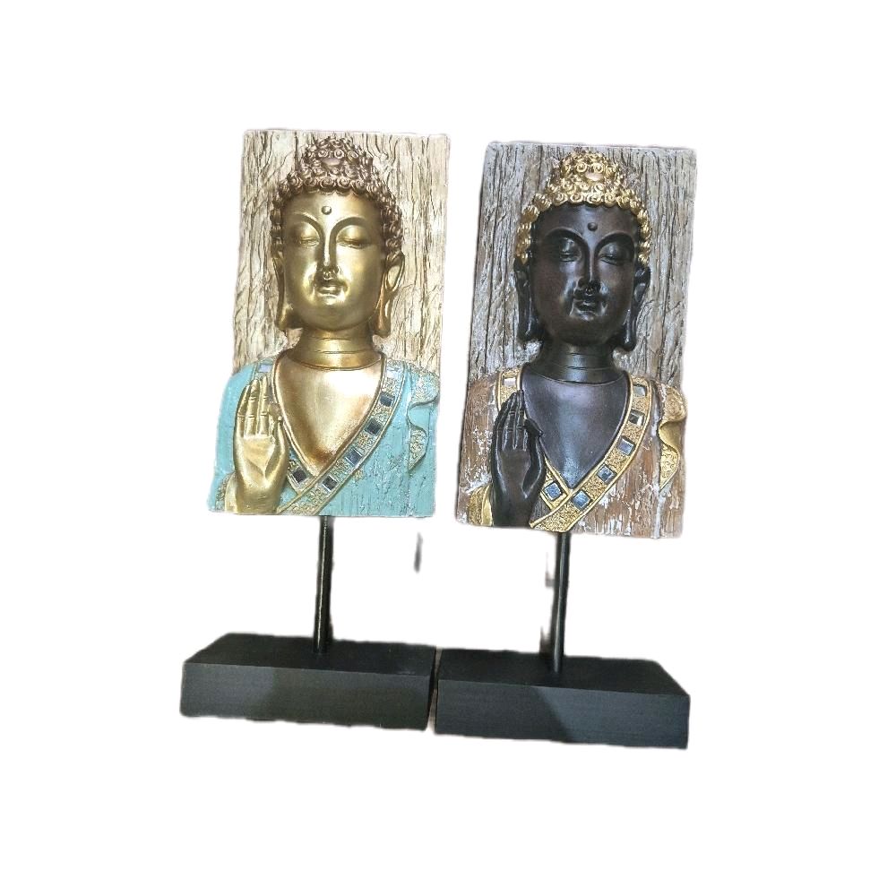 Buddha Ornament with Gold Accents on Stand - Decorative Art Piece Featuring Gold-Embellished Buddha Figures on Stands 1 supplied