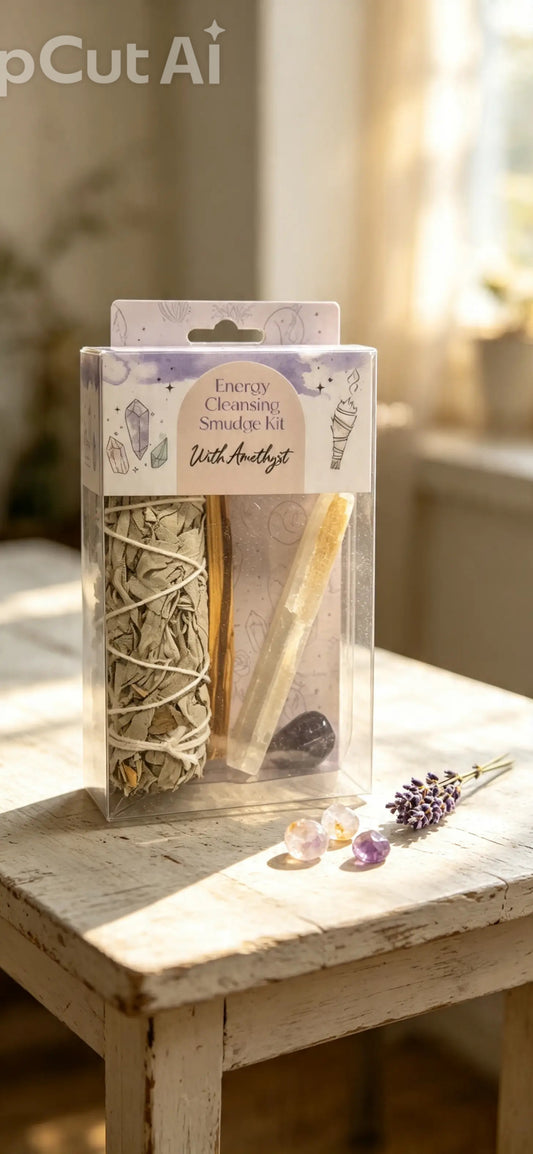 Smudge kit with amethyst crystal