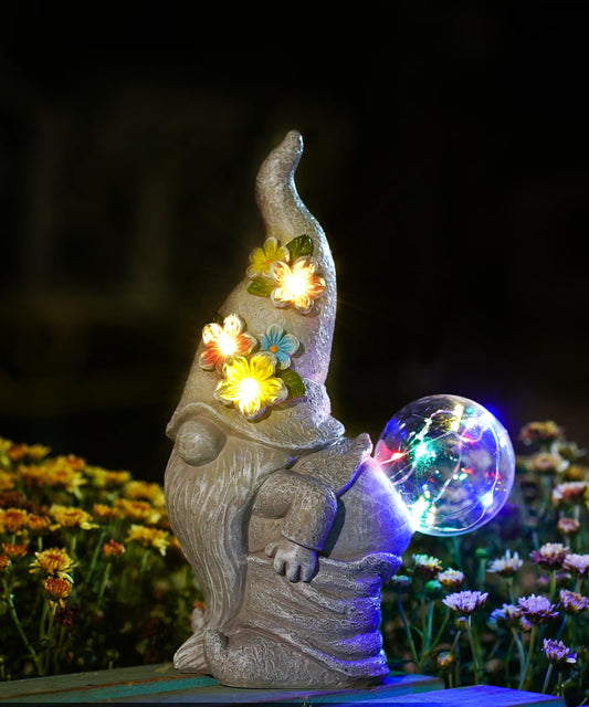 Garden Gnome Statue with Solar Powered Bubble Feature Outdoor Waterproof Ornament