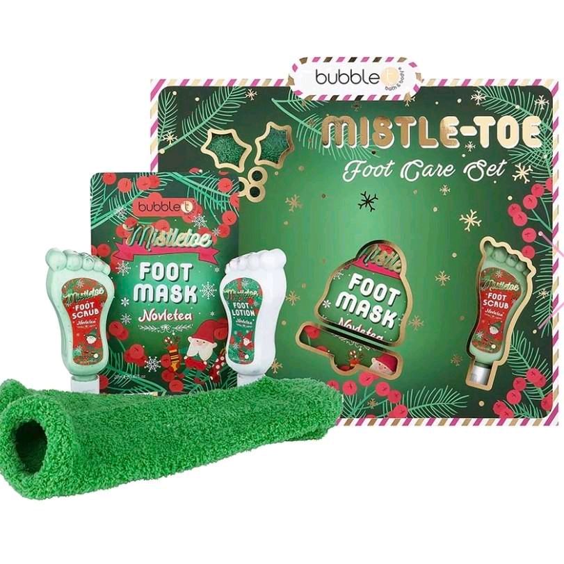 Gift Set: Mistle-toe Foot Care with Hydrating Foot Lotion, Nourishing Foot Scrub, and Soft Socks - Masks