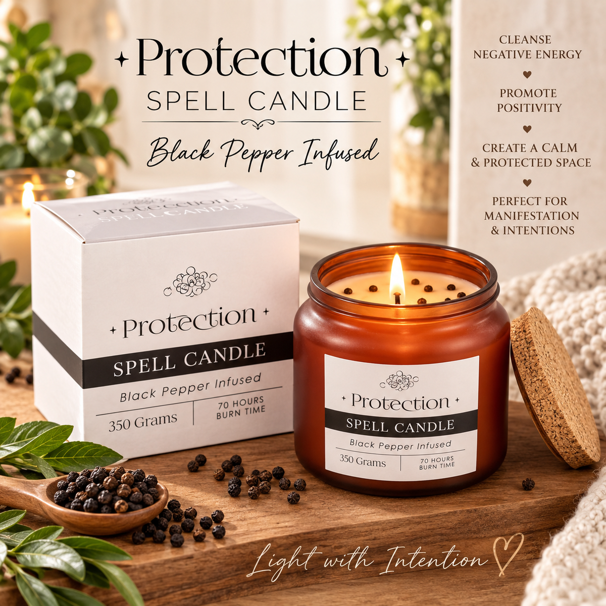 Black Pepper Infused Protection Spell Candle