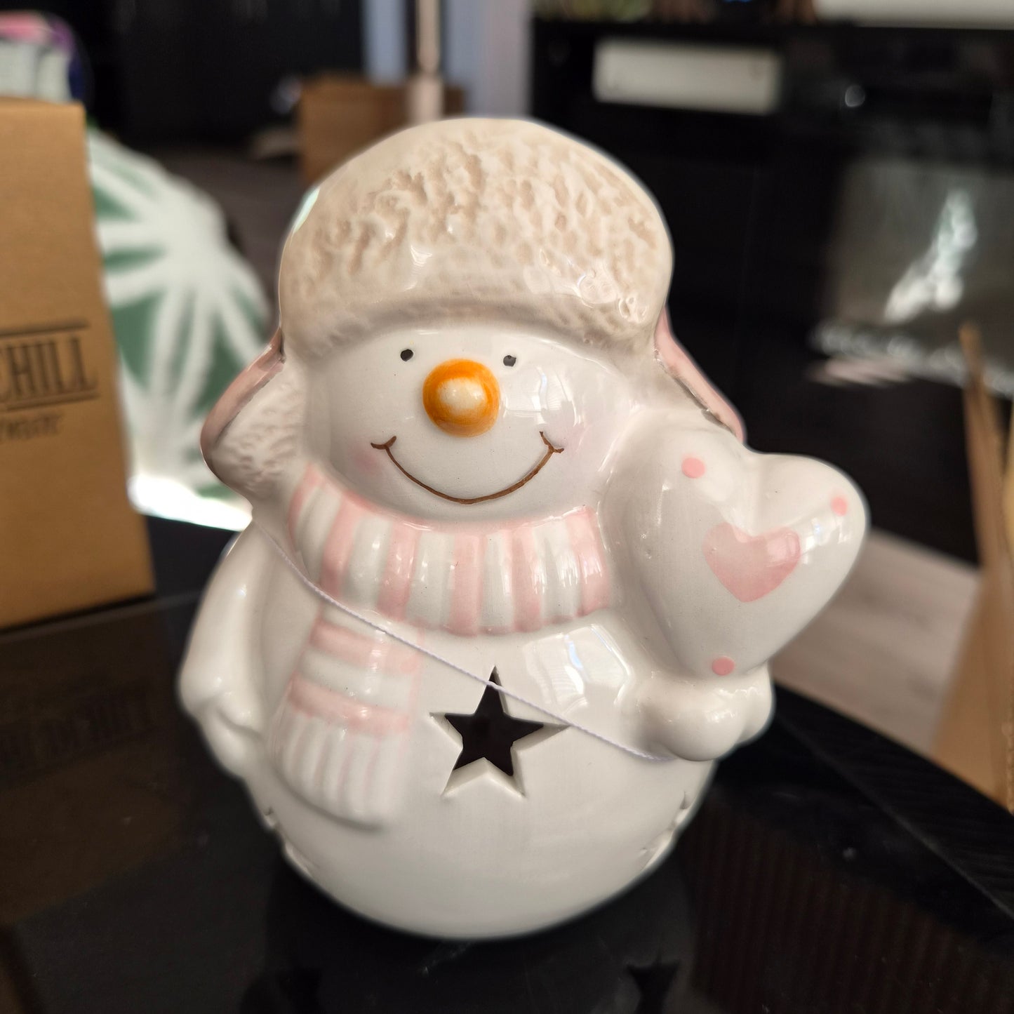 Pastel Pink LED Jolly Snowman