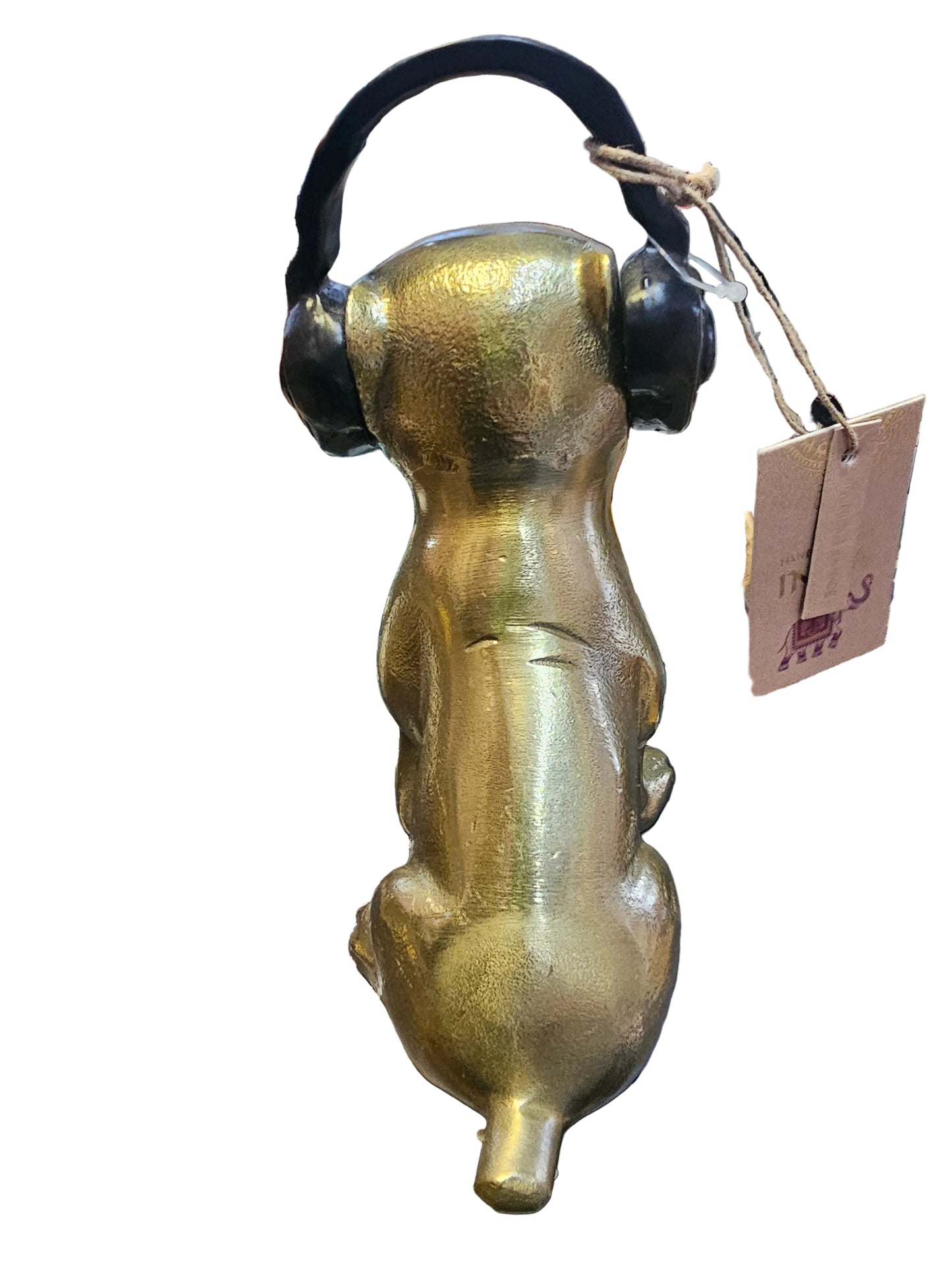 Gold Bulldog Statue with Headphones