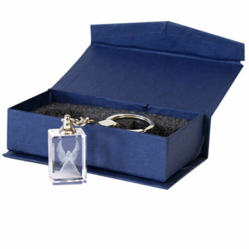 Guardian angel laser-etched 3D crystal keyring in a presentation box