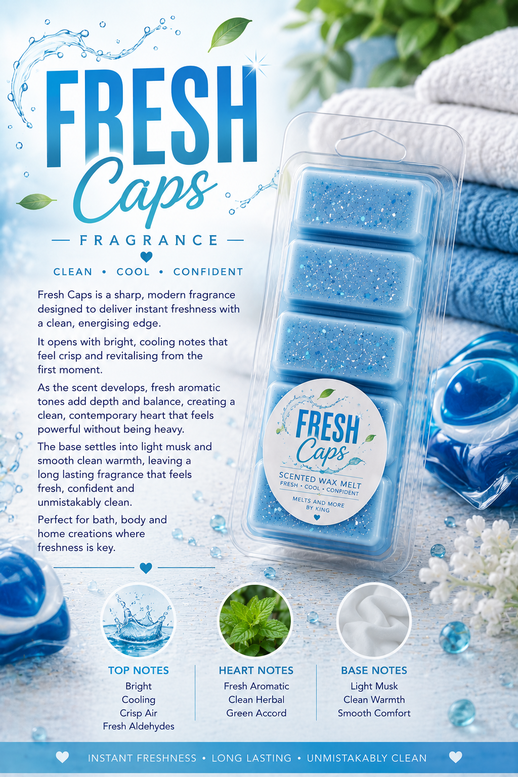 Wax Melt Bars,  Fresh and clean   50g