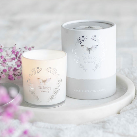In Loving Memory White Butterfly Vanilla Candle