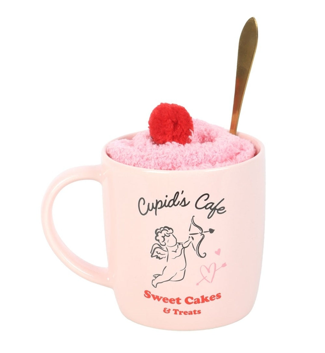 Cupid's Cafe Mug, Spoon and Socks Set