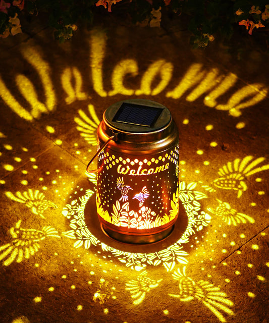 Solar Lantern Outdoor Waterproof Metal Hanging Light Garden Ornament Elephant Design