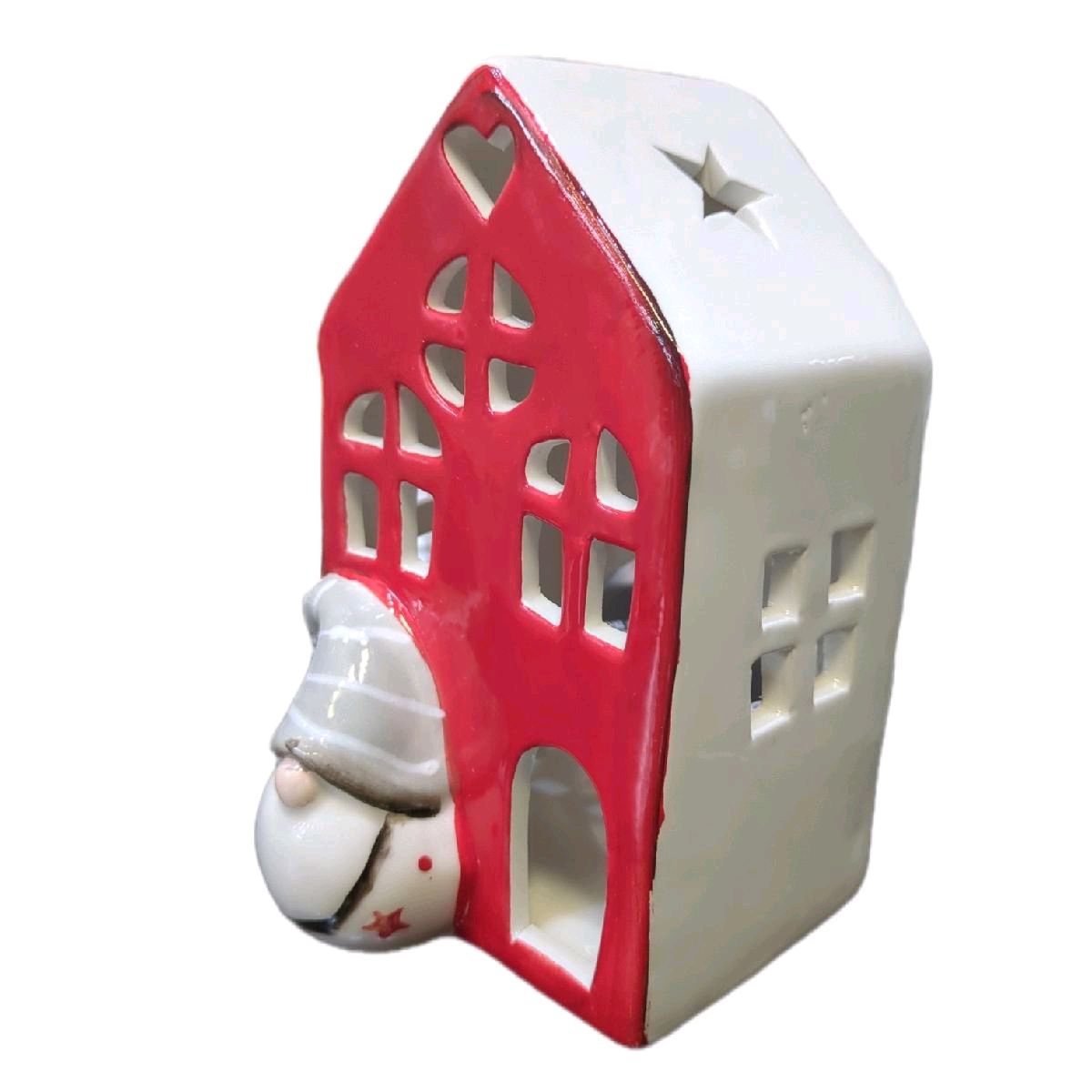 House Tea Light Holder with gonk  Decoration, 14.5cm - Perfect for Christmas Decor - Ornaments