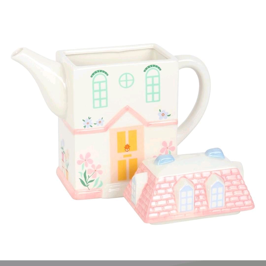 Pastel House Shaped Teapot for Kitchen and Dining Ceramic