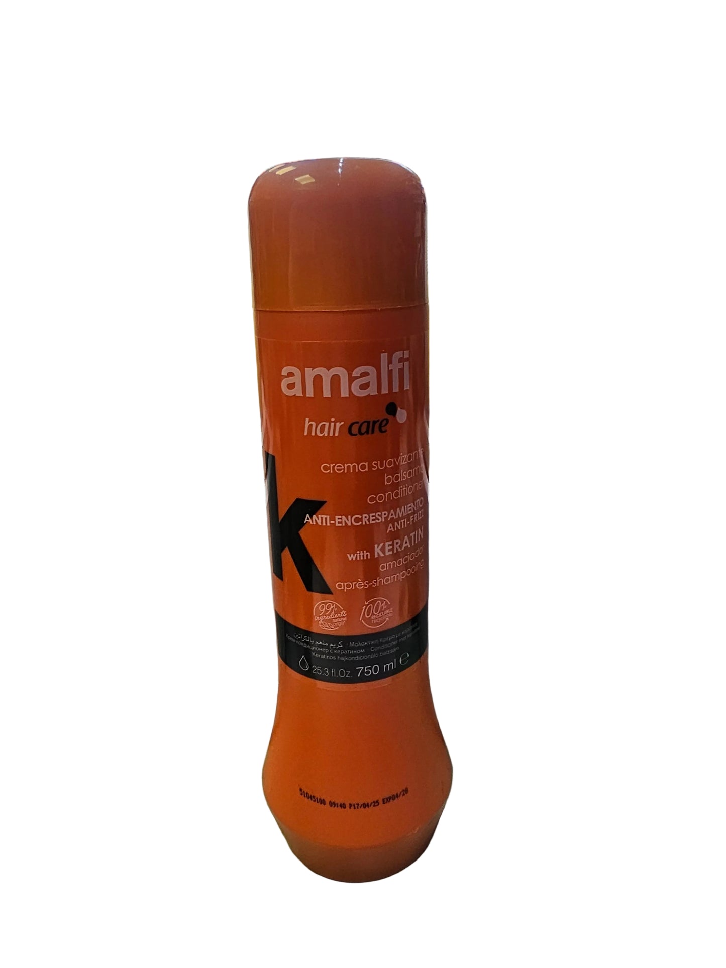 Amalfi Keratin Hair Conditioner, specifically designed as an anti-frizz formula.