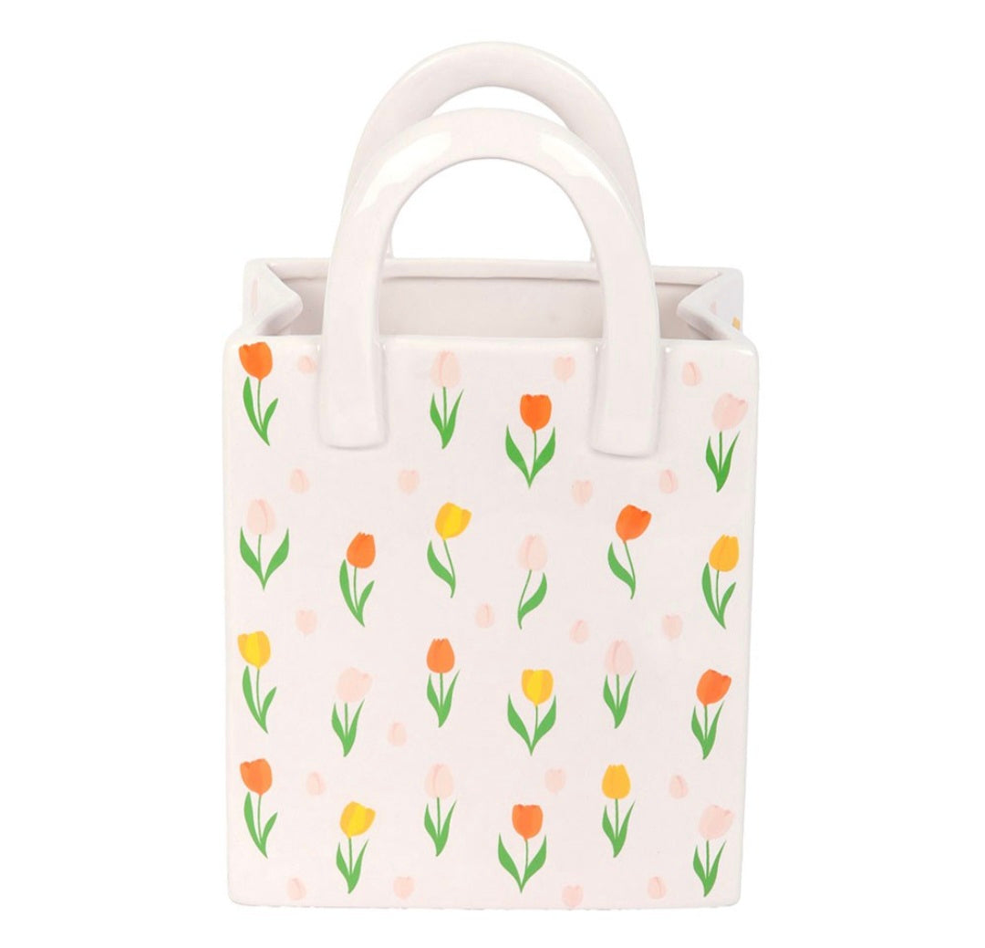 Tulip Print Ceramic Bag-Shaped Flower Vase