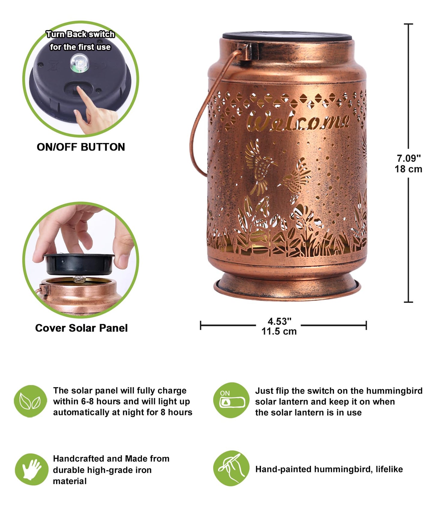 Solar Lantern Outdoor Waterproof Metal Hanging Light Garden Ornament Elephant Design