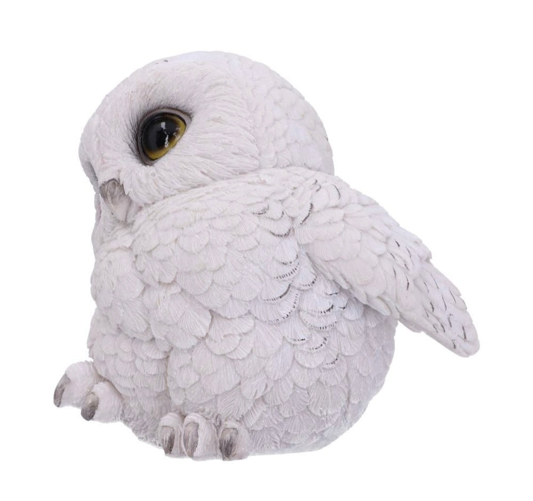 Feathers Cute Round Snowy Owl Figurine - 12.5cm