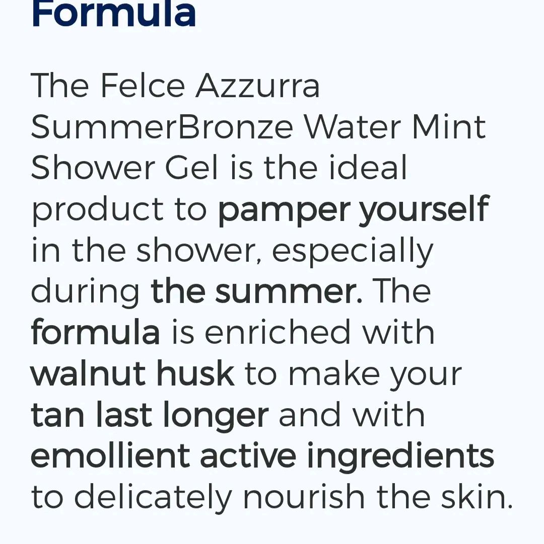 Felce azzurra summer bronze shower gel in water mint scent 250ml