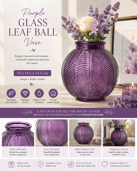Purple Glass Leaf Ball Vase