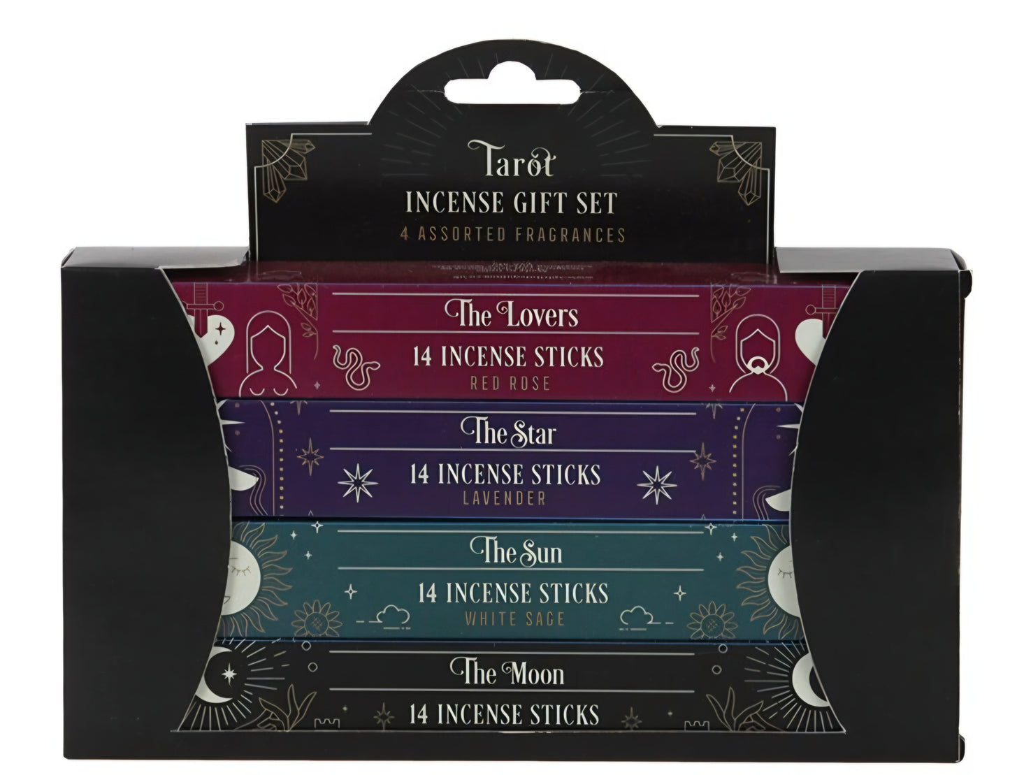 This is a Tarot Card Incense Stick Gift Set featuring four different tarot-themed scents.