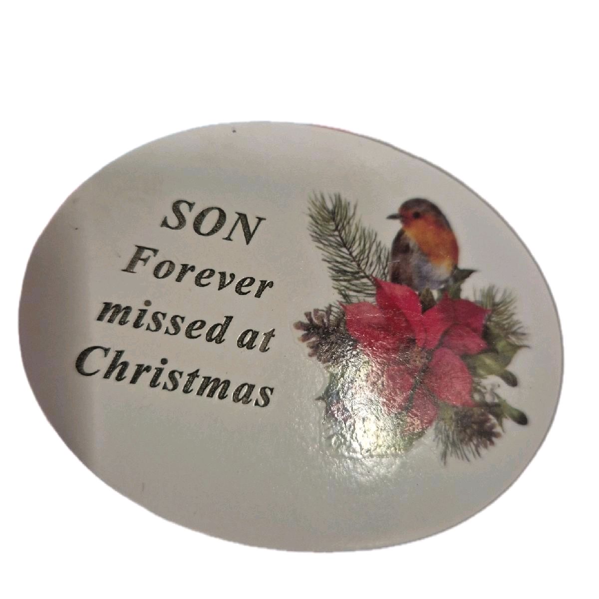 Christmas Poinsettia & Robin Remembrance Stake - Daughter 9cm, Festive Plaque for Ground with Long Stick, Perfect Gift Idea - Gifts Decor