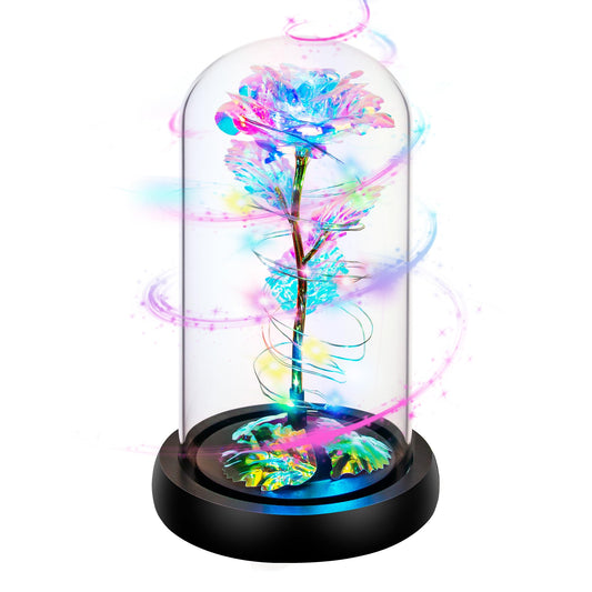 Light Up Rose in Glass Dome LED Rotating Flower Gift