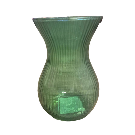 Vintage-style green ribbed glass vase
