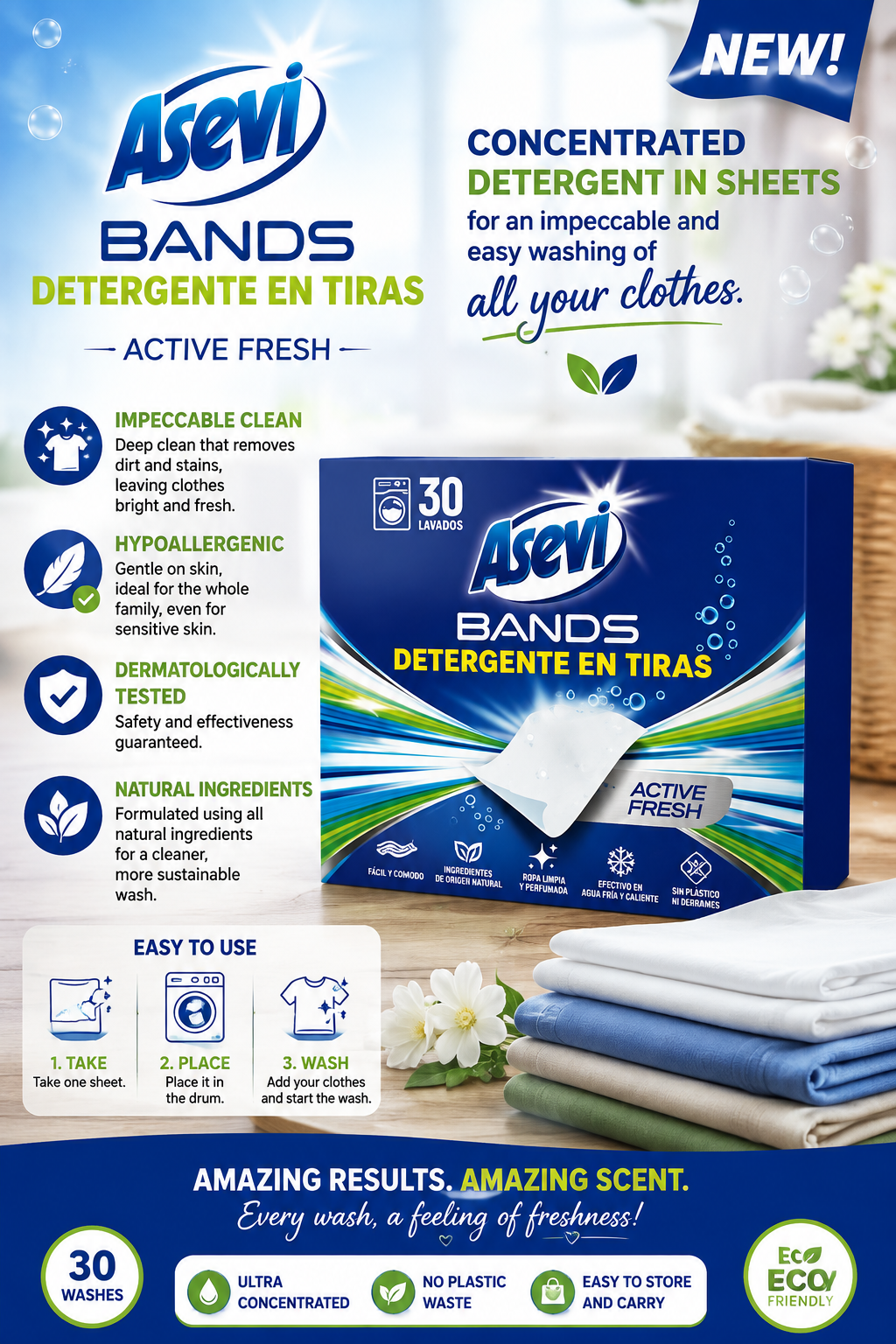 Asevi Bands Power Fresh Laundry Detergent Sheets