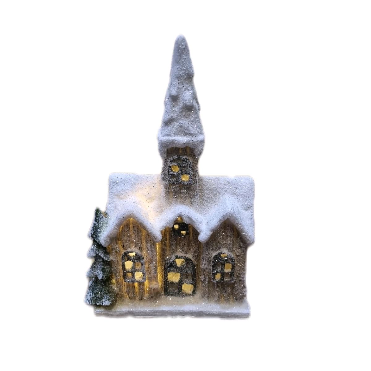 Light Up Snowy House with Tree 21.5cm Decoration Ornaments
