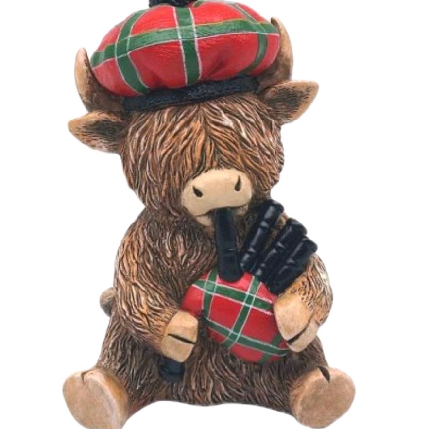Highland Cow Pipe Piper Ornament, 12cm - Home Decor Ornament Traditional