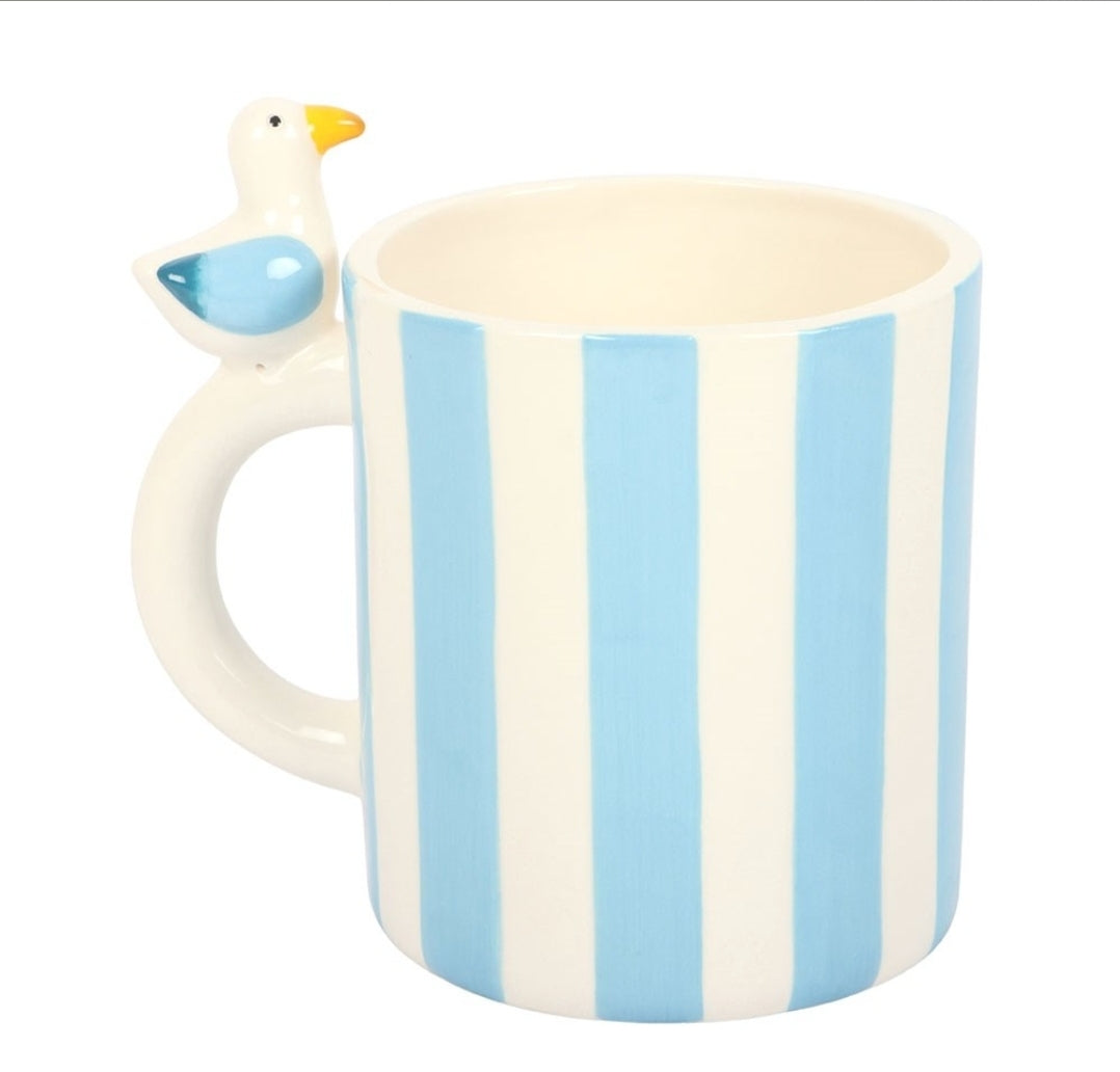 Striped Ceramic Mug With Seagull