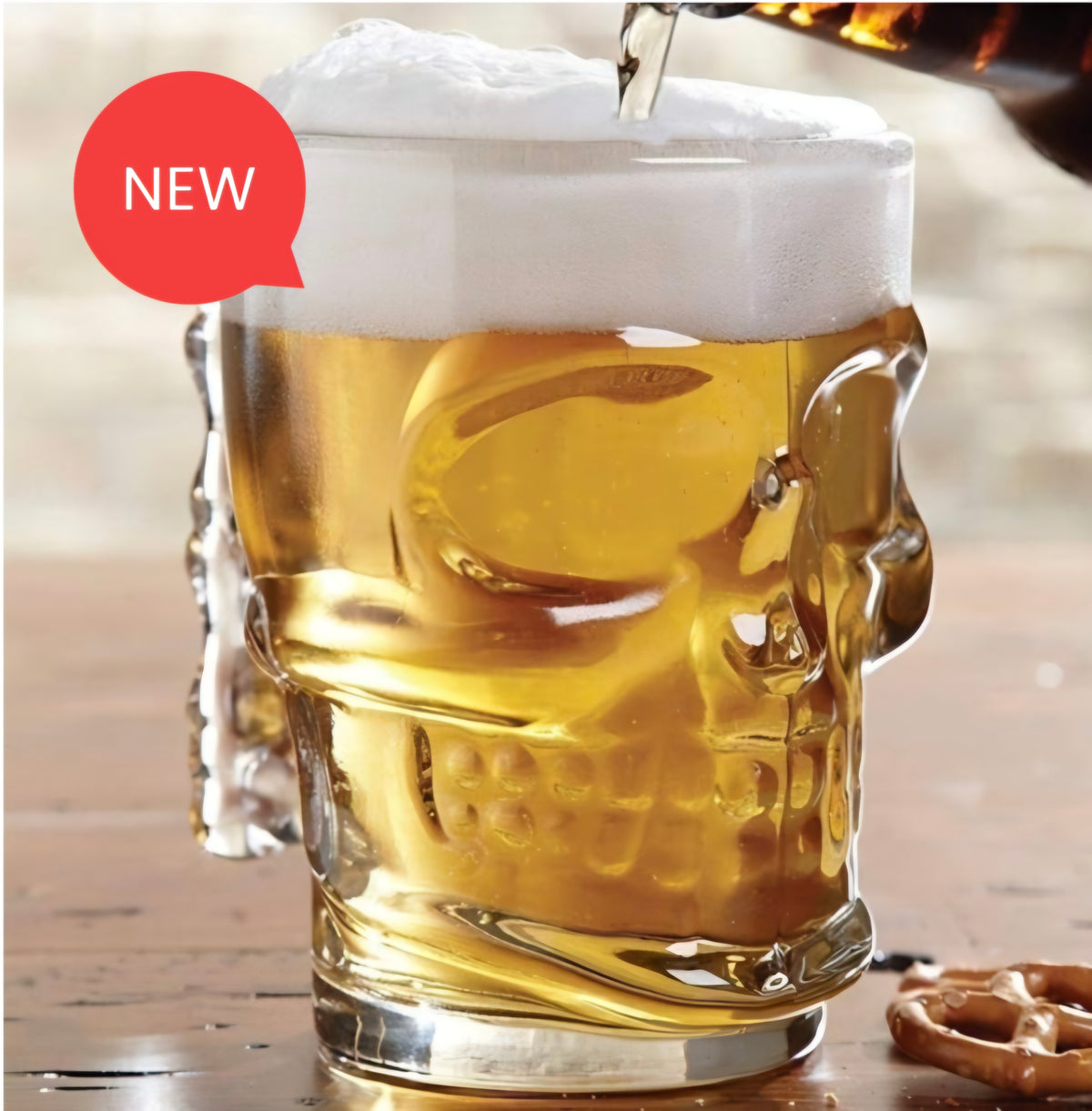Glass Skull Head Shaped Stein Tankard Beer Glass With Handle – Perfect Fathers Day, Dad Gift