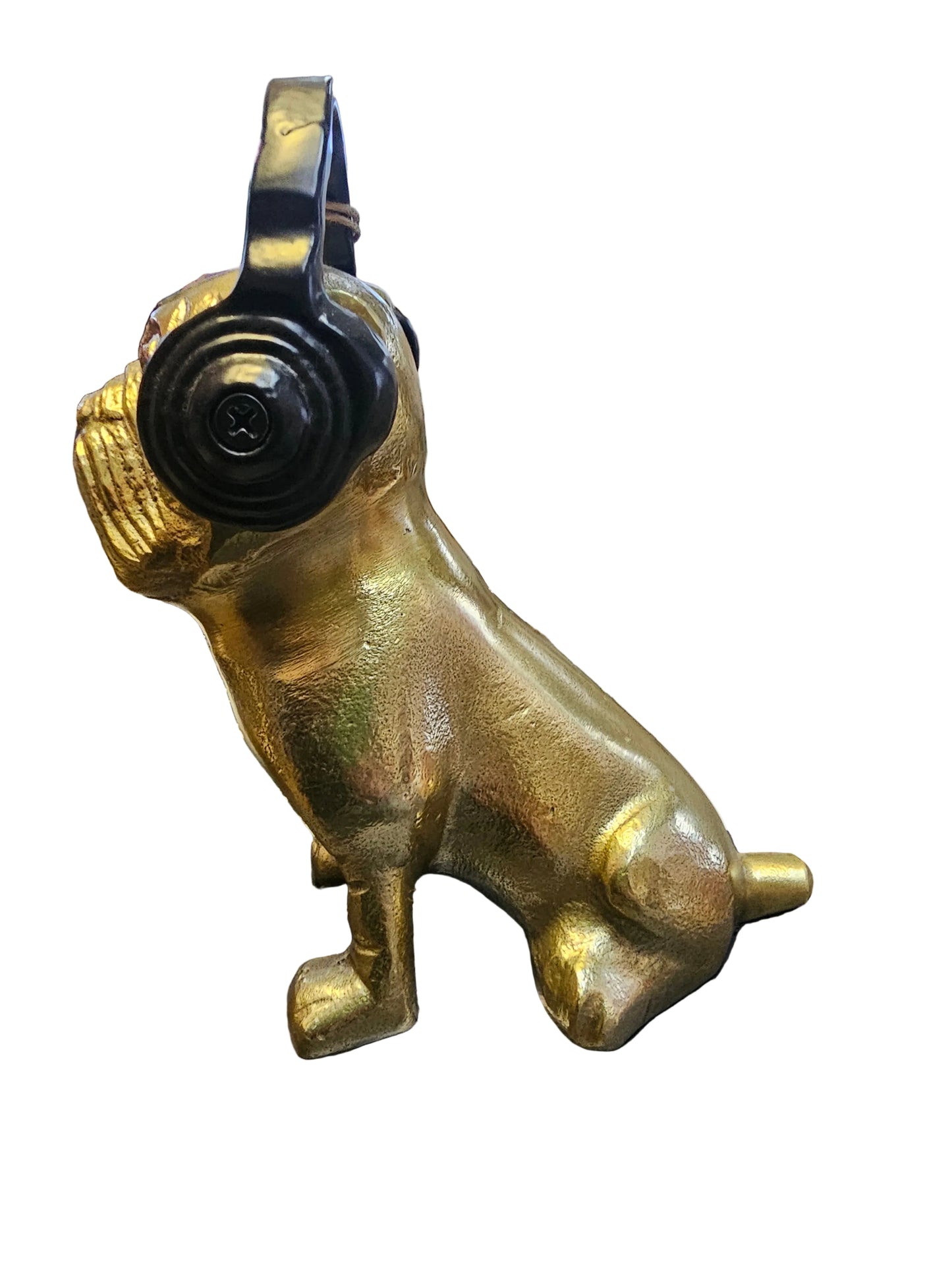 Gold Bulldog Statue with Headphones