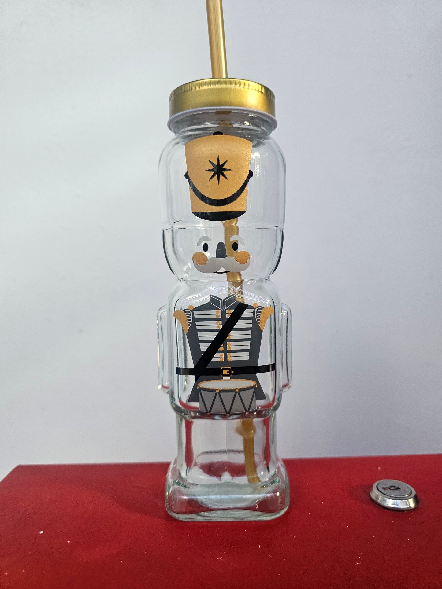 Glass Nutcracker Drinks Bottle with straw