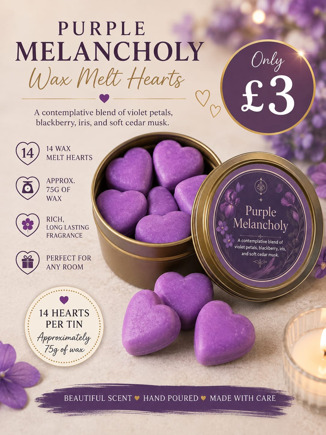 Heart Wax Melts in storage tin