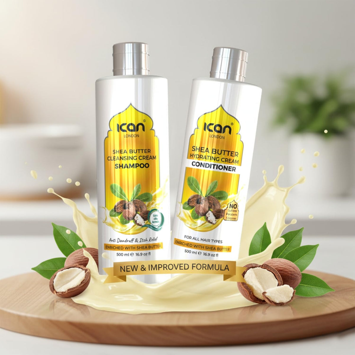 ICAN London Shea Butter Sulfate-Free Cleansing Cream Shampoo and Hydrating Cream Conditioner Duo Pack